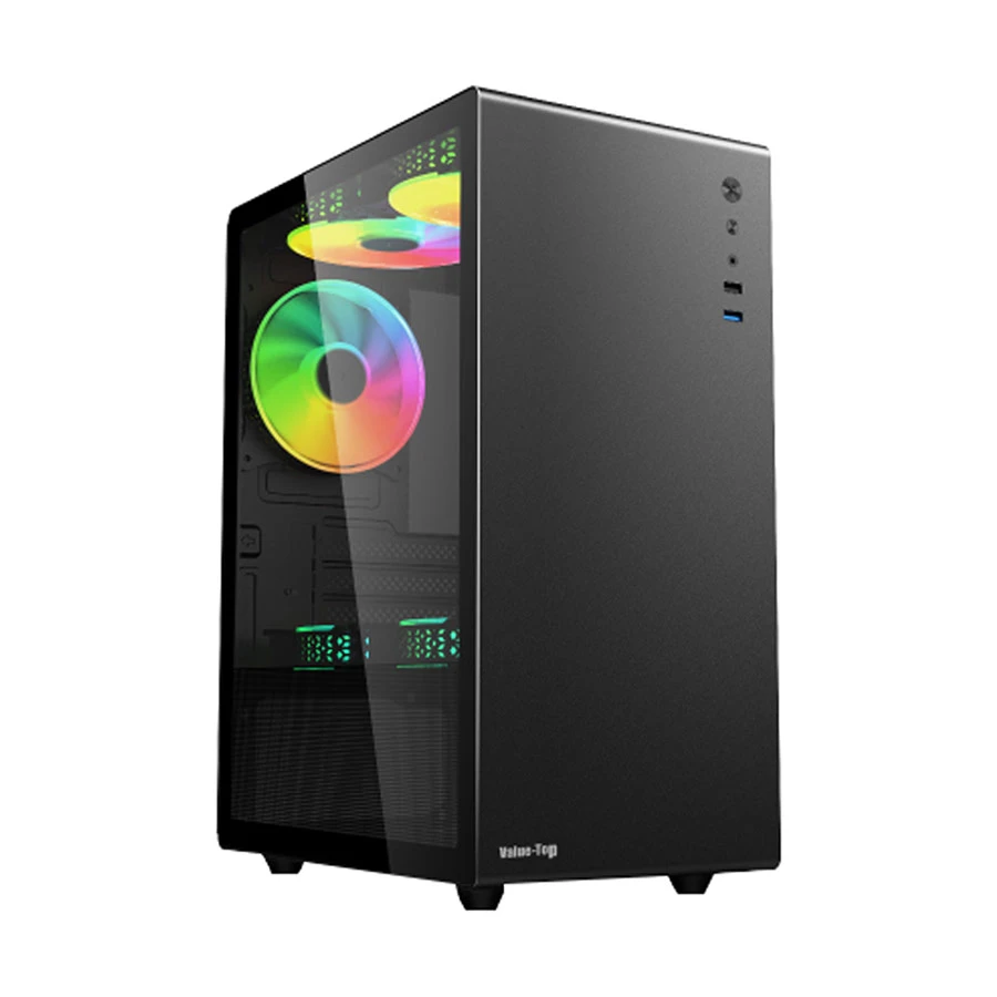 Value-Top Micro ATX Casing 38mm Thickness 1 x 12CM ARGB fan on rear & 2 x 12CM ARGB reversed fan blades on bottom with magnetic control hub Casing V500 ARGB