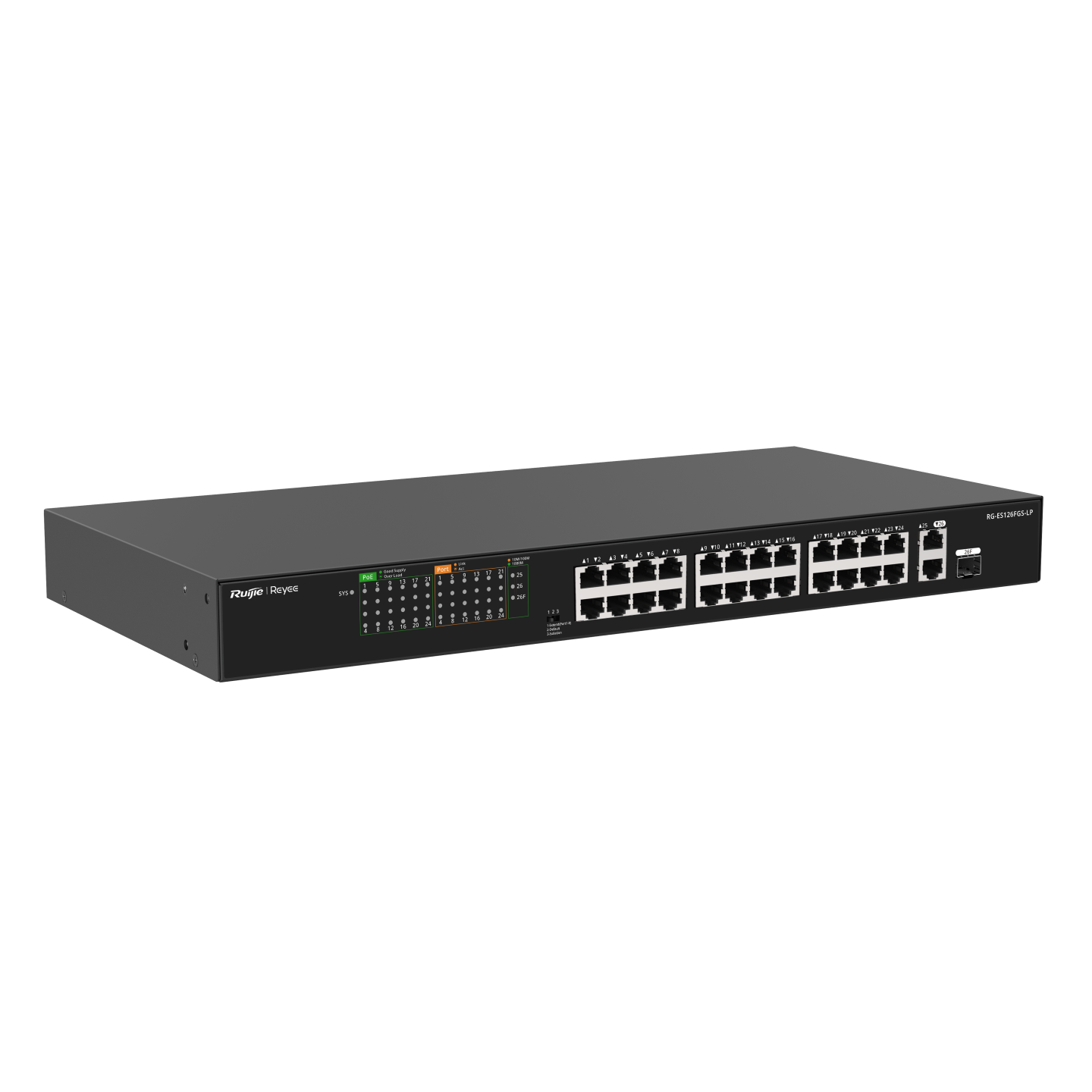 Ruijie RG-ES126FGS-LP, 24-Port 10/100 Mbps with 2-Port Gigabit Unmanaged PoE Switch - Image 3