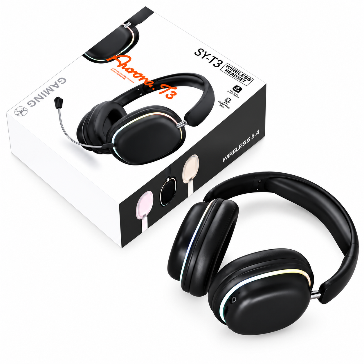 SY-T3 Wireless Headphones – RGB Lighting, Noise-Cancelling Mic, Long Battery Life | Best Bluetooth Headset for Gaming & Music in Bangladesh - Image 3