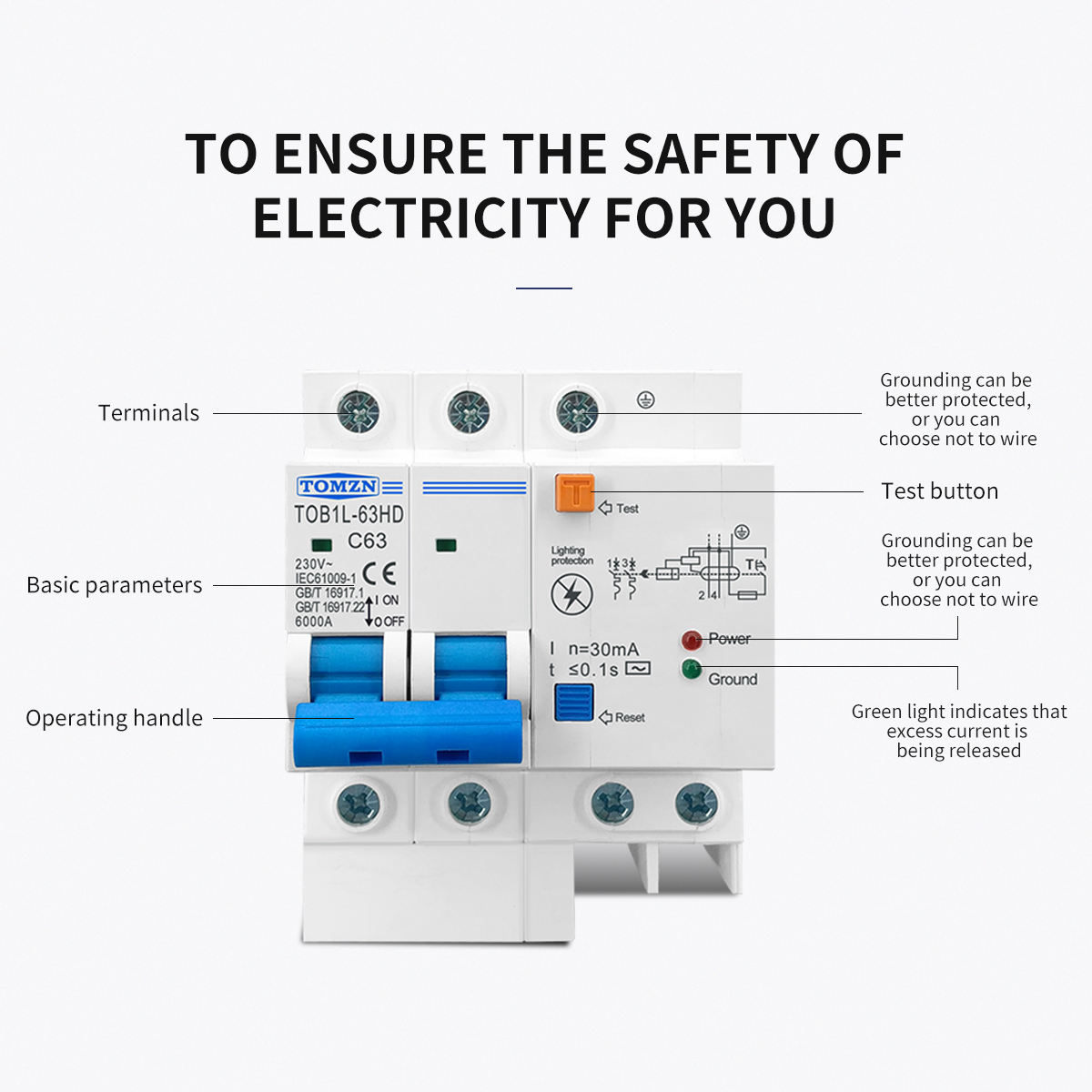 TOMZN TOB1L-63HD RCBO 2P Residual Current Circuit Breaker – Overload, Short Circuit, Earth Fault & Surge Protection - Image 5