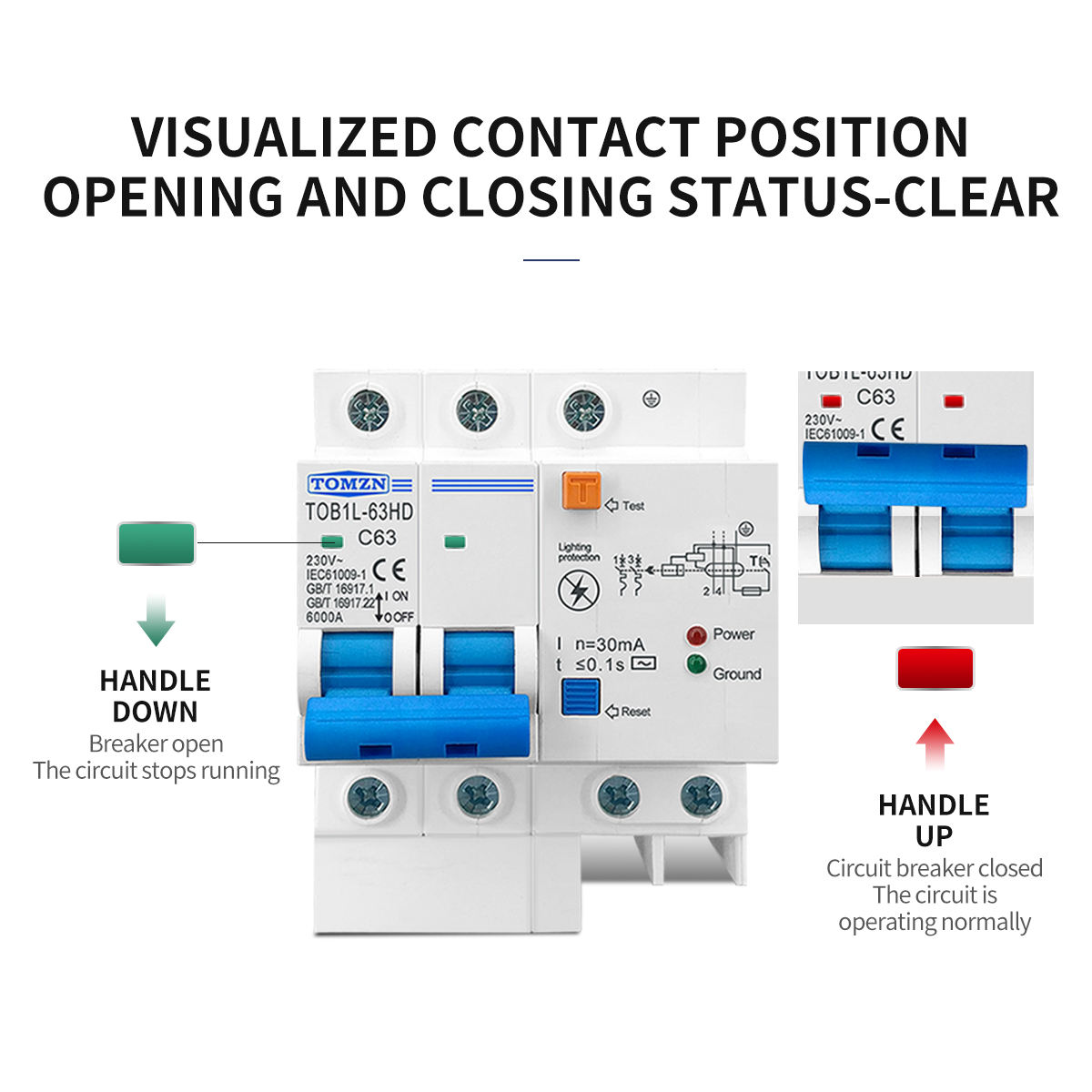 TOMZN TOB1L-63HD RCBO 2P Residual Current Circuit Breaker – Overload, Short Circuit, Earth Fault & Surge Protection - Image 6
